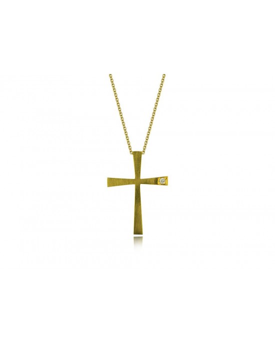 Σαγρέ σταυρός με διαμάντι από χρυσό Κ14