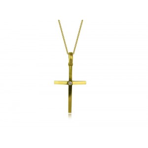 Matte cross with diamond in 14k gold