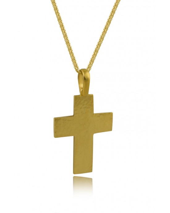 Hammered baptism cross in 14k gold