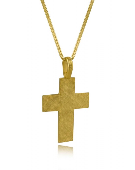 Σταυρός δύο όψεων από χρυσό Κ14 και αλυσίδα