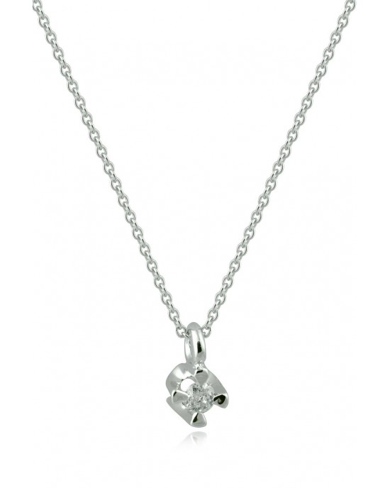 Diamond necklace 0.05ct in K14 white gold 