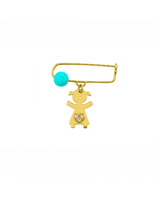 Baby pin with diamonds and turquoise in 14k gold Ekan
