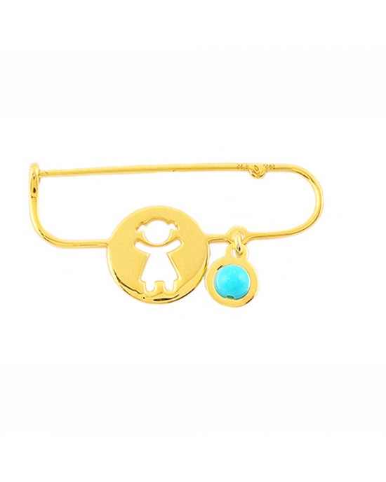 Baby girl pin with turquoise in 14k gold Ekan