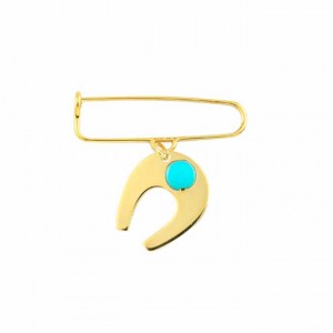 Horseshoe baby pin with turquoise in 14k gold Ekan