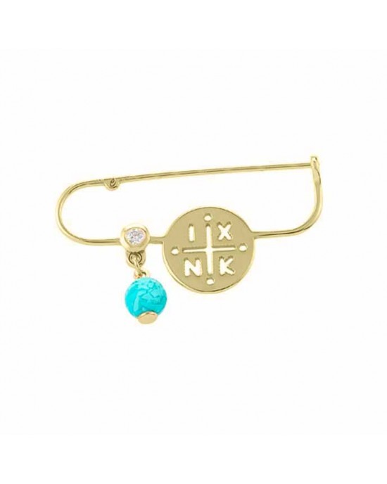 Jesus Christ baby pin with turquoise and diamond in 14k gold Ekan