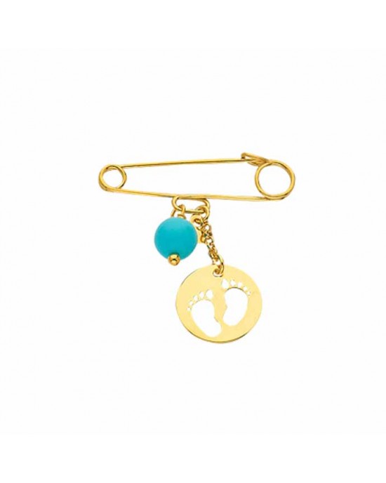 Baby feet pin with turquoise in 14k gold Ekan