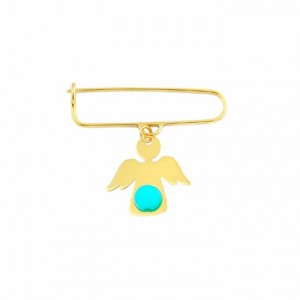 Angel baby pin with turquoise in 14k gold Ekan