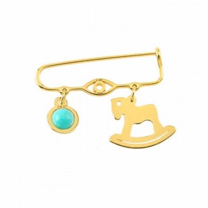 Horse baby pin with turquoise in 14k gold Ekan