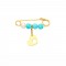 Babies pin K14 gold with heart, turquoise and pearl