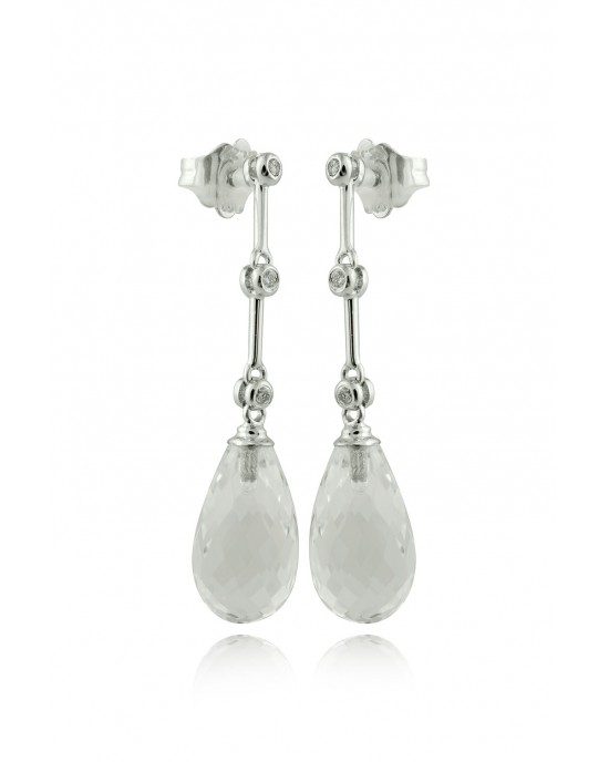 Crystal quartz earrings with diamonds in 18k white gold