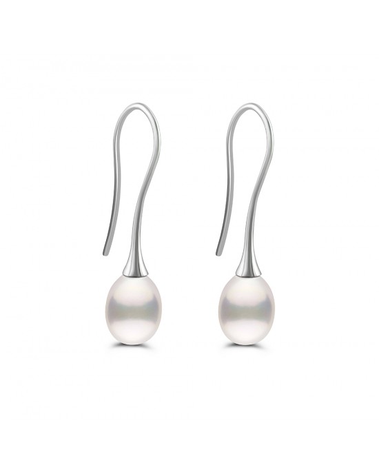 Hanging hoop pearl earrings in 18k white gold