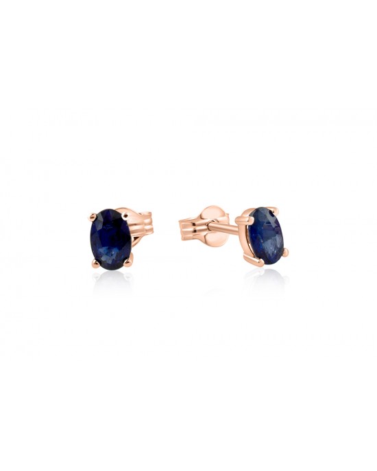 Blue sapphire stud earrings in 14k rose gold