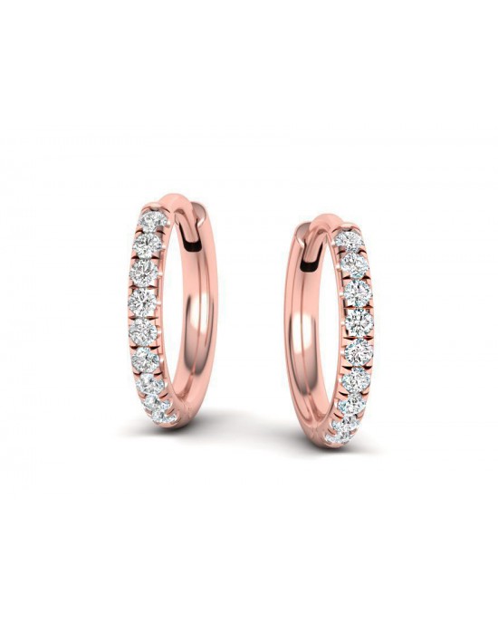 Σκουλαρίκια κρίκοι με διαμάντια από ροζ χρυσο Κ18 