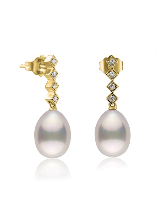 Σκουλαρίκια με μαργαριτάρια και διαμάντια από χρυσό Κ18