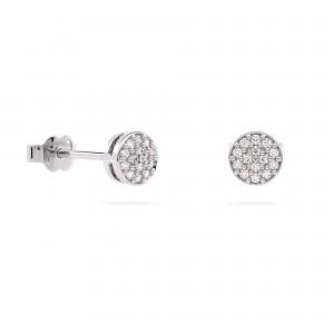 Round stud earrings with diamonds in 18k white gold
