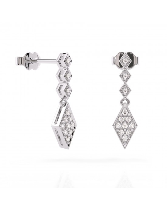 Κρεμαστά σκουλαρίκια ρόμβοι με διαμάντια από λευκόχρυσο Κ18