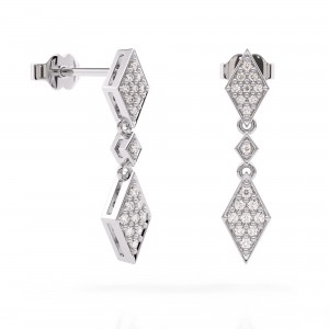 Κρεμαστά σκουλαρίκια ρόμβοι με διαμάντια από λευκόχρυσο Κ18
