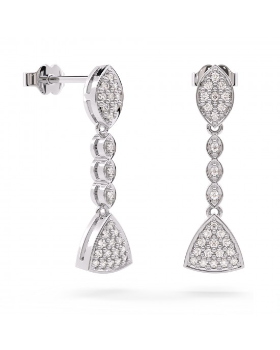 Triangle dangling earrings with diamonds 0.55ct in 18k white gold