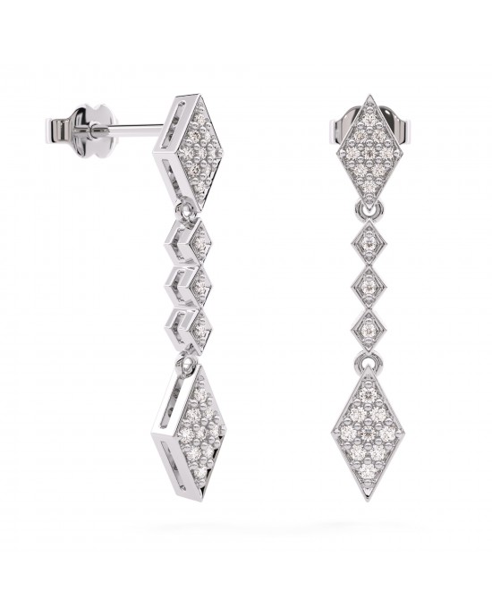 Rhombus dangling earrings with diamonds 0.32ct in 18k white gold