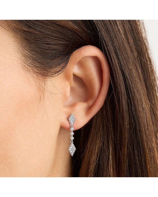 Rhombus dangling earrings with diamonds 0.32ct in 18k white gold
