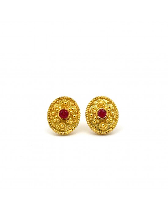 Οβάλ βυζαντινά σκουλαρίκια με ρουμπίνια από χρυσό Κ18