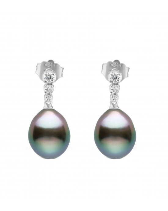 Κρεμαστά σκουλαρίκια με μαργαριτάρια Ταϊτής και διαμάντια από λευκόχρυσο Κ18