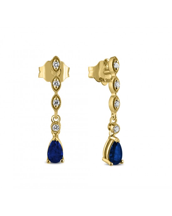 Κρεμαστά σκουλαρίκια με ζαφείρια και διαμάντια από χρυσό Κ18