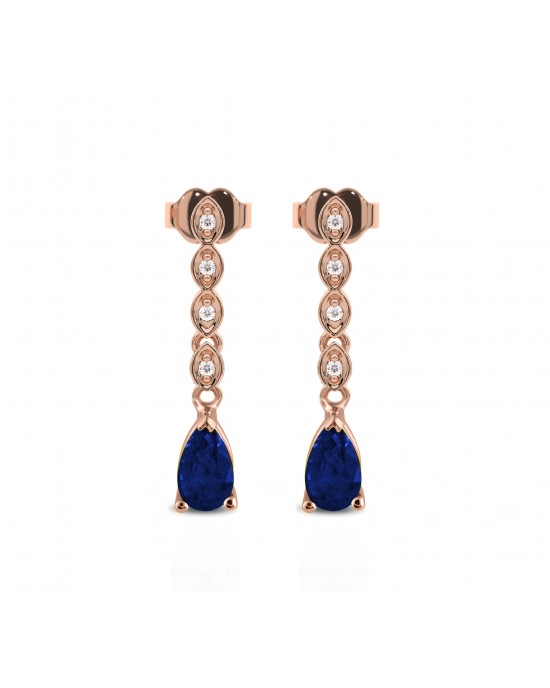 Dangling sapphire and diamonds earrings in 18k Rose gold