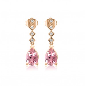 Dangling pear rubellite earrings with diamonds in 18k rose gold