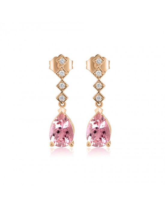 Κρεμαστά σκουλαρίκια με Ρουμπελίτες σταγόνα & διαμάντια από ροζ χρυσό Κ18
