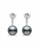 Hanging earrings with round Tahiti pearls and diamonds in 18k white gold