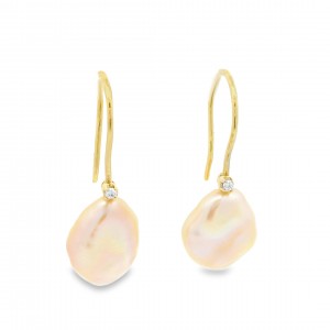 Κρεμαστά σκουλαρίκια με μαργαριτάρια Keshi και διαμάντια από χρυσό Κ18