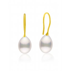 Matte hanging hoop pearl earrings in 18k gold