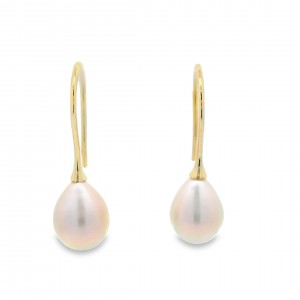 Hanging hoop pearl earrings in 18k gold