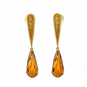 Βυζαντινά σκουλαρίκια με διαμάντια & κιτρίνη χαλαζία από χρυσό Κ18