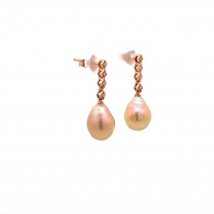 Κρεμαστά σκουλαρίκια με μαργαριτάρια σταγόνα και διαμάντια από ροζ χρυσό Κ18 