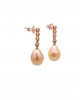 Κρεμαστά σκουλαρίκια με μαργαριτάρια σταγόνα και διαμάντια από ροζ χρυσό Κ18 