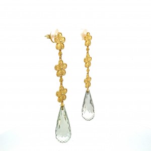 Αρχαϊκά σκουλαρίκια μαργαρίτες με πράσινους Αμέθυστους & διαμάντια από χρυσό Κ18 