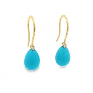 Turquoise hook earrings with diamonds in 18k gold