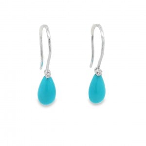Turquoise hook earrings with diamonds in 18k white gold