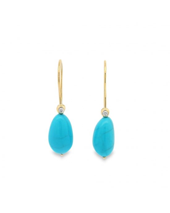 Turquoise hook earrings with diamonds in 18k gold