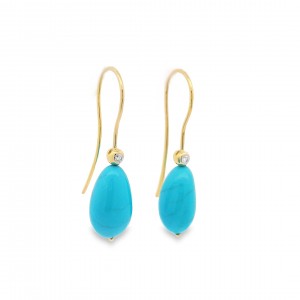 Turquoise hook earrings with diamonds in 18k gold