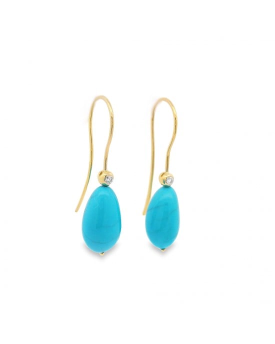 Turquoise hook earrings with diamonds in 18k gold