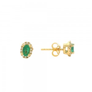 Emerald halo earrings with diamonds in 18k gold