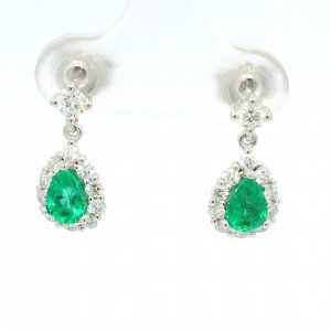 Κρεμαστά σκουλαρίκια με σμαράγδια και διαμάντια από λευκόχρυσο Κ18