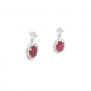 Ruby halo earrings with diamonds in 18k white gold
