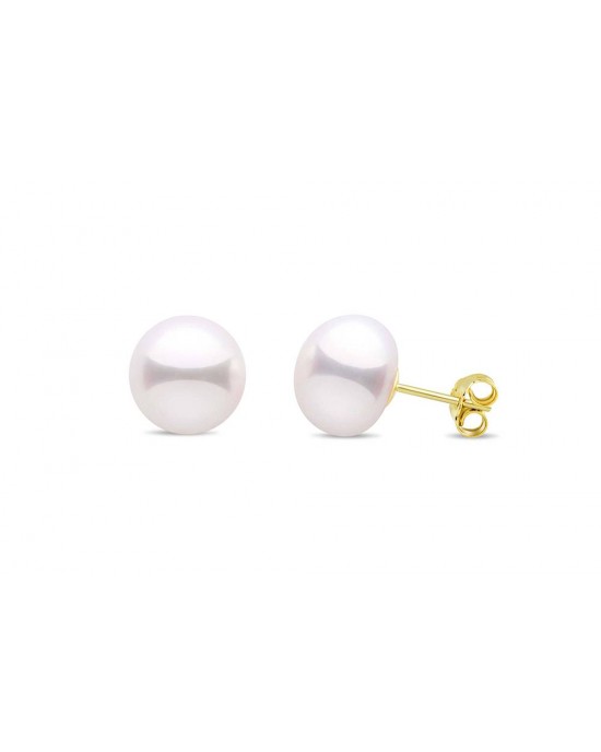 Καρφωτά σκουλαρίκια με λευκά button μαργαριτάρια 12-13mm από χρυσό Κ18