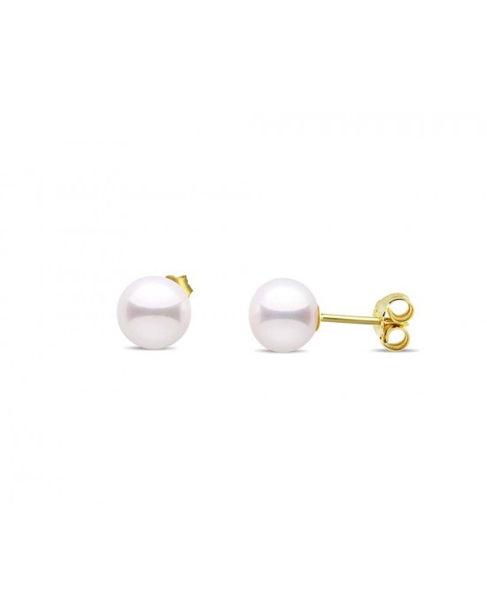 8-8.5mm White button Biwa freshwater pearl stud earrings in 18k gold