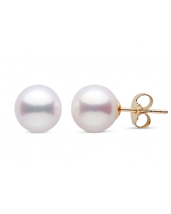 Round pearl stud earrings 9-9.5mm in 18k gold