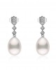 Drop pearl earrings with diamonds in 18k white gold